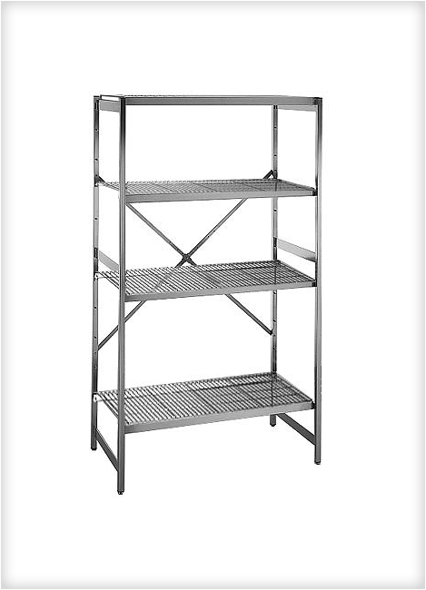 Edelstahlregal als Grundregal, Feldlast 1.200 kg, Drahtgitterboden mit Fachlast 100 kg, 1.800 x 1.400 x 600 mm