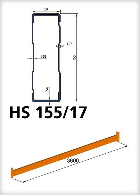 Traverse für Palettenregal HS 155/17 x 3.600 mm, Stück